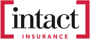 Logo of intact insurance featuring the company name in black and red lettering.