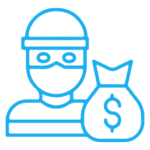 icon Icon depicting a burglar and a money bag. Commercial crime liability insurance icon