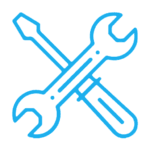 Crossed wrench and screwdriver icons in blue line art style. other icon