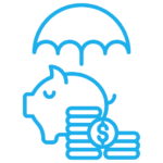 icon Umbrella shielding a piggy bank and coins, symbolizing financial protection or savings insurance. Commercial revenue protection insurance icon